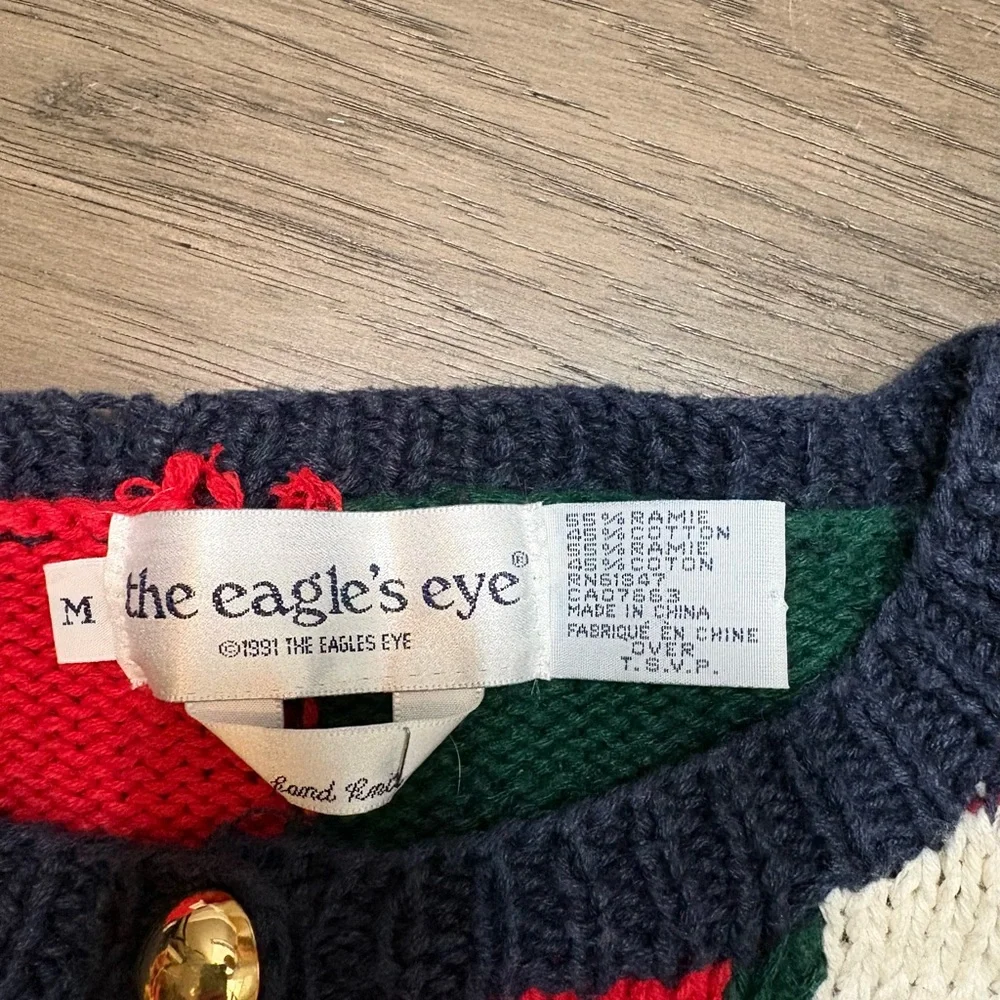 90’s The Eagle’s Eye Vintage Royalty Crow Navy and Red Cardigan - Picture 6 of 6